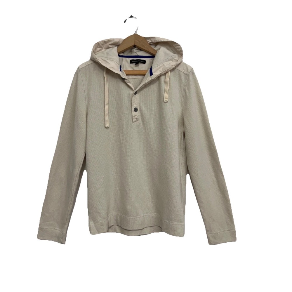 Banana Republic Hoodie Mens Small Beige Waffle Knit Henley Hooded Thermal Top